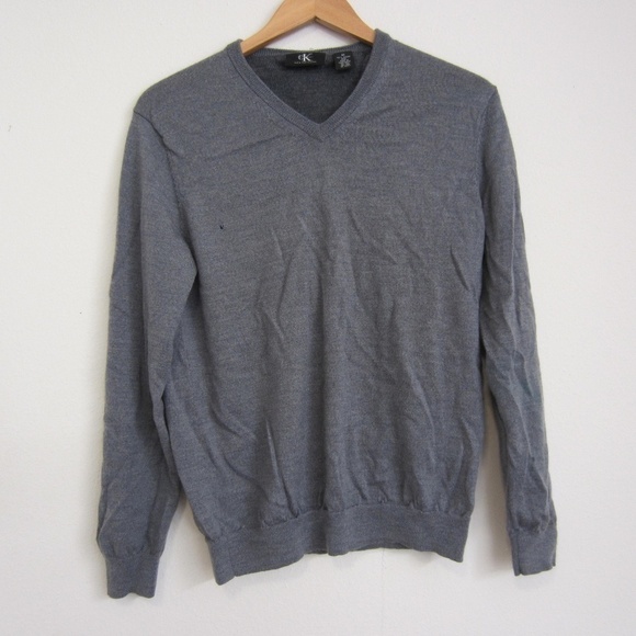 Calvin Klein Sweater Men's M‎ 100% Merino Wool V-Neck Ultra Soft,with **FLAW** - Picture 1 of 15